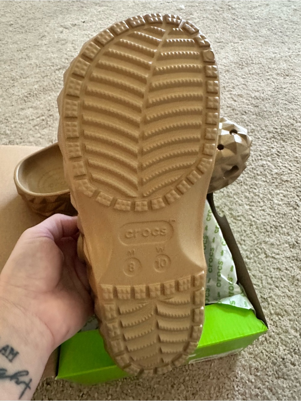 CROCS Women's Metallic Gold Classic Clog with Geometric Texture - Picture 7 of 10